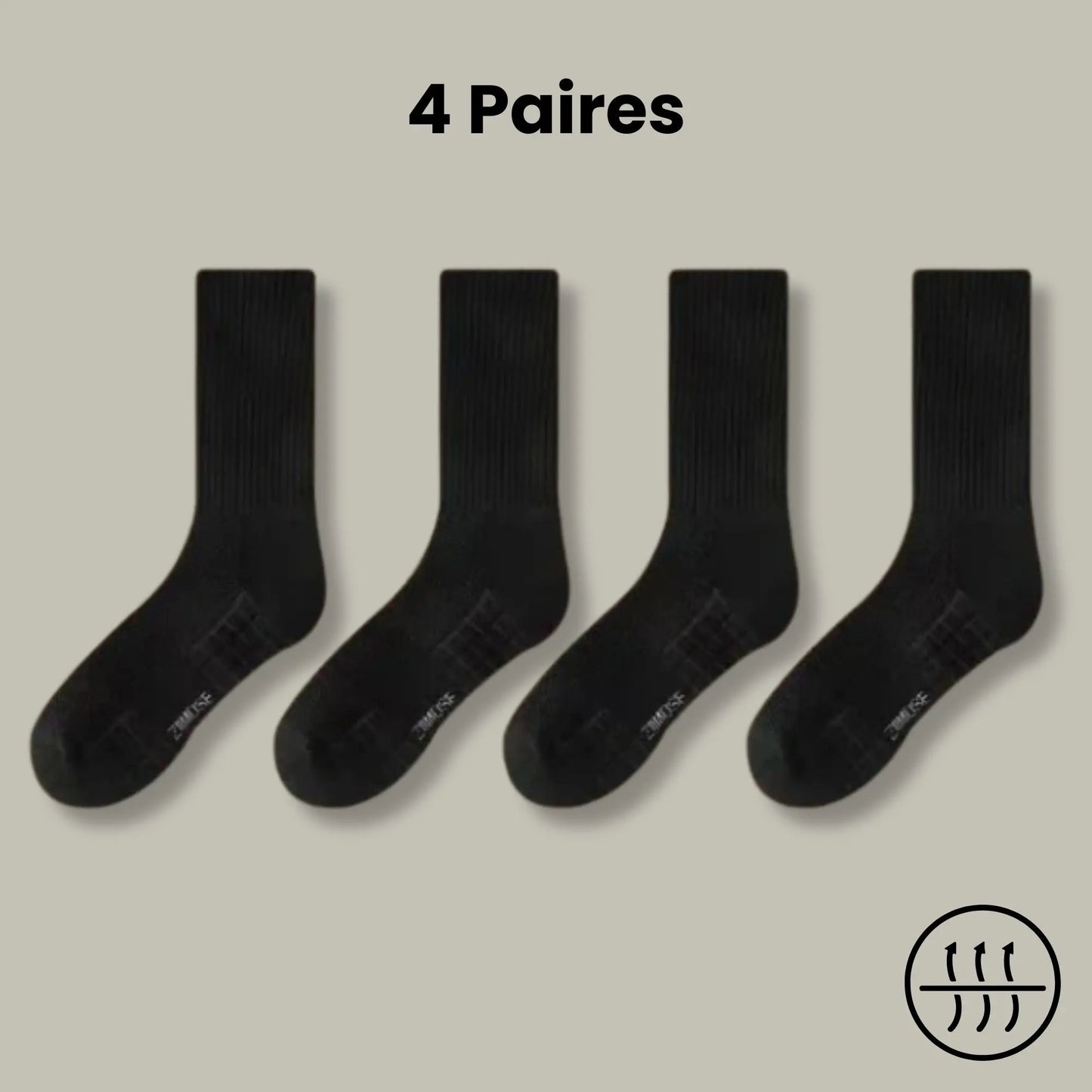 4 paires de chaussettes hautes antitranspirantes pour homme, coloris noir.