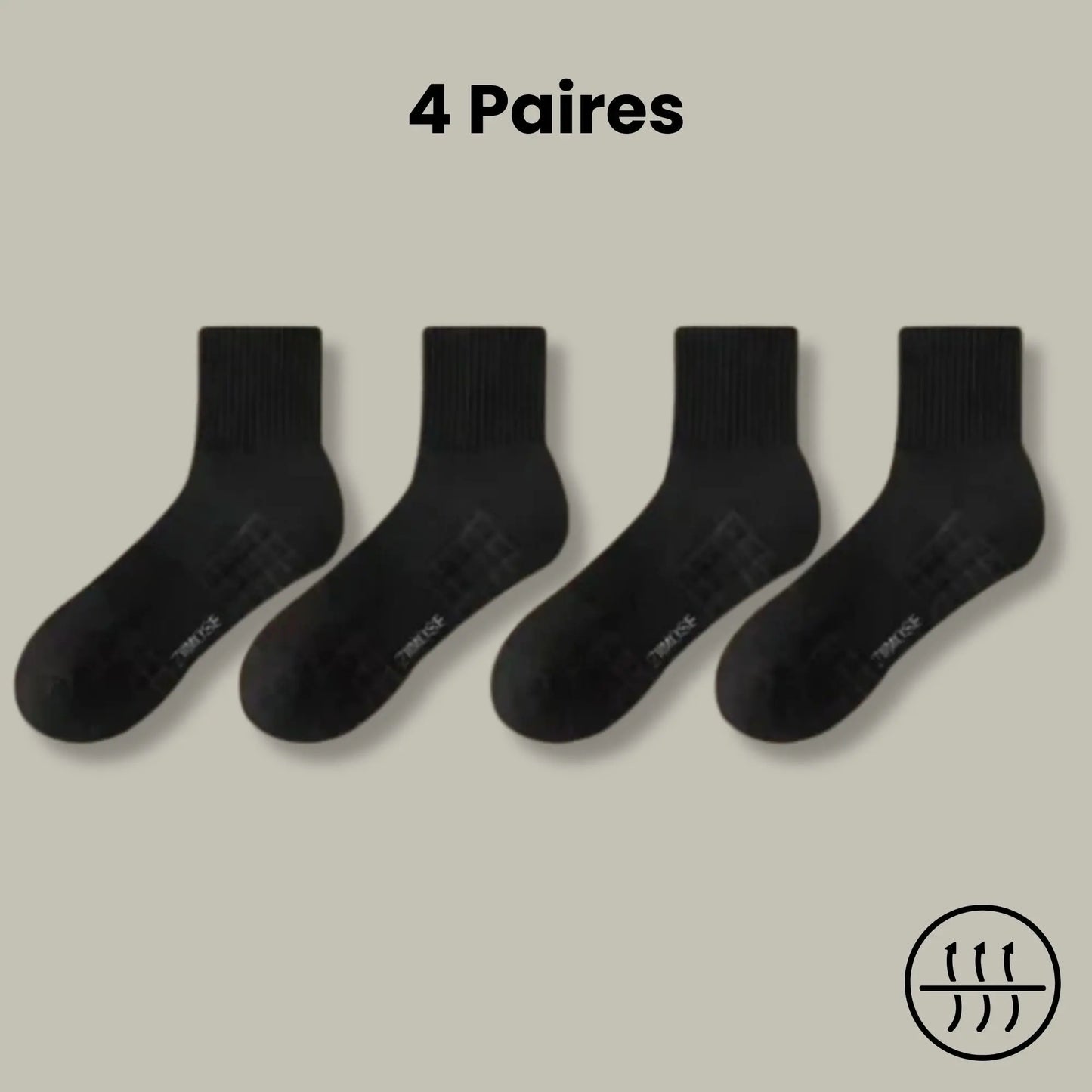 4 paires de chaussettes mi-mollets antitranspirantes pour homme, coloris noir.