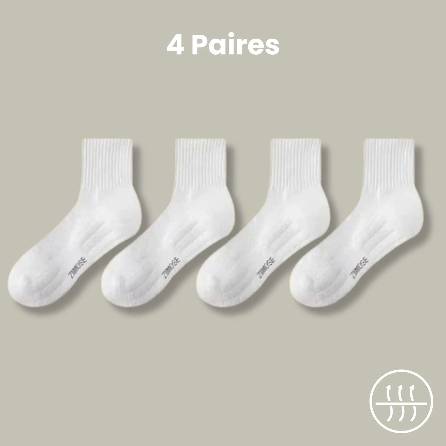 4 paires de chaussettes mi-mollets antitranspirantes pour homme, coloris blanc.