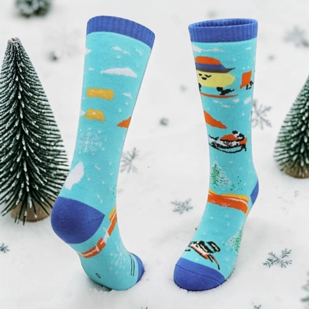 Chaussettes ski enfant colorée motif montagne pour enfants.