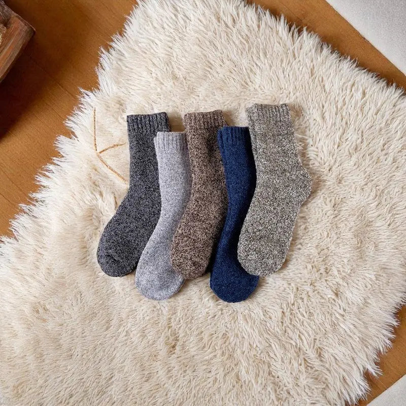 Lot de 5 chaussettes épaisses pour homme en laine chinée.