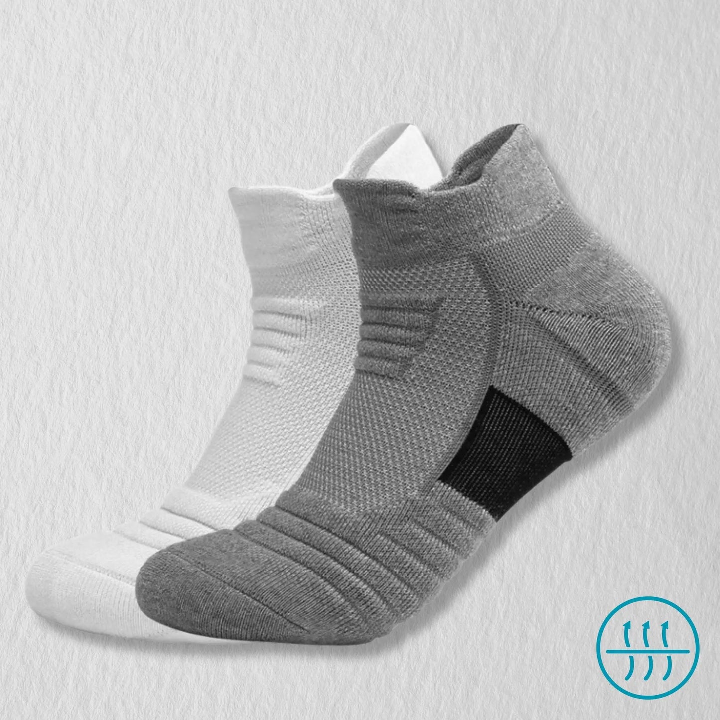 Socquette antitranspirante pour homme, coloris blanc et gris.