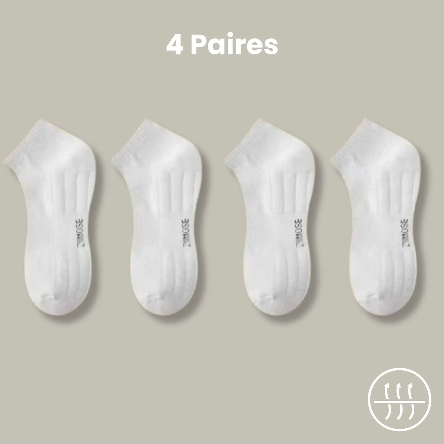 4 paires de socquettes antitranspirantes pour homme, coloris blanc.