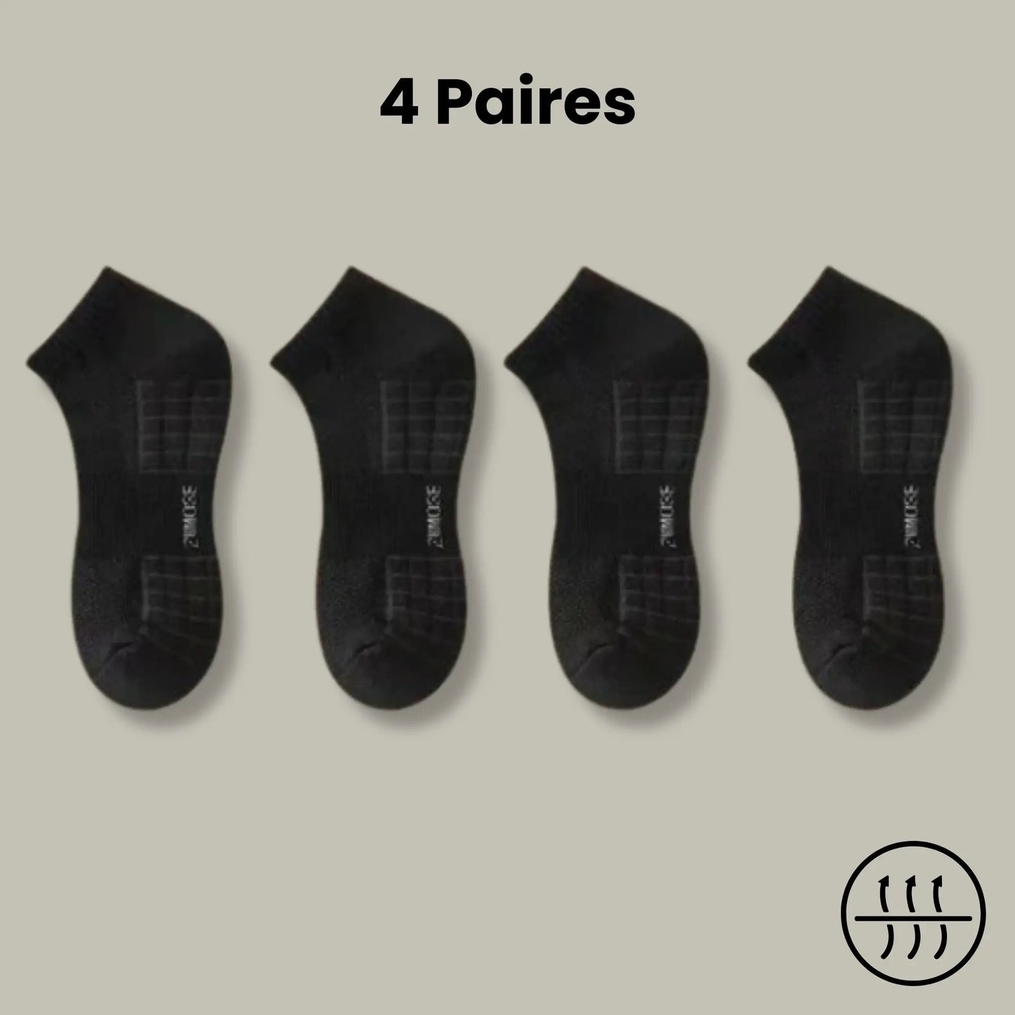 4 paires de socquettes antitranspirantes pour homme, coloris noir.
