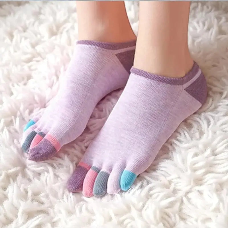 Socquette violette à orteils colorés pour femme.