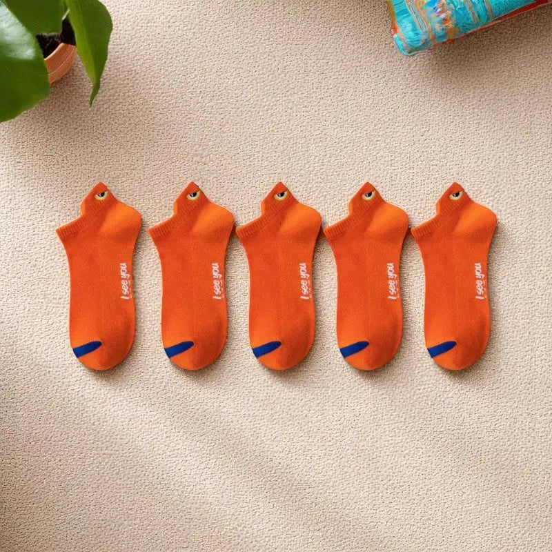 Socquettes orange pour homme avec motif œil, lot de 5 paires.