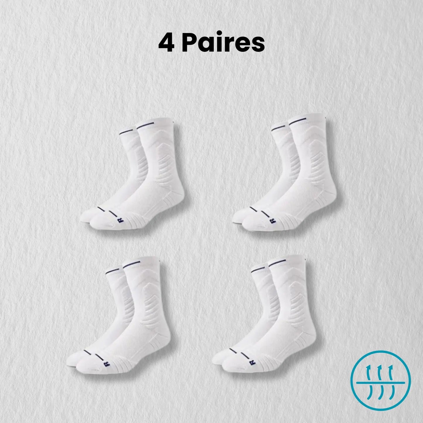 4 paires de chaussettes antitranspirantes pour homme, coloris blanc.