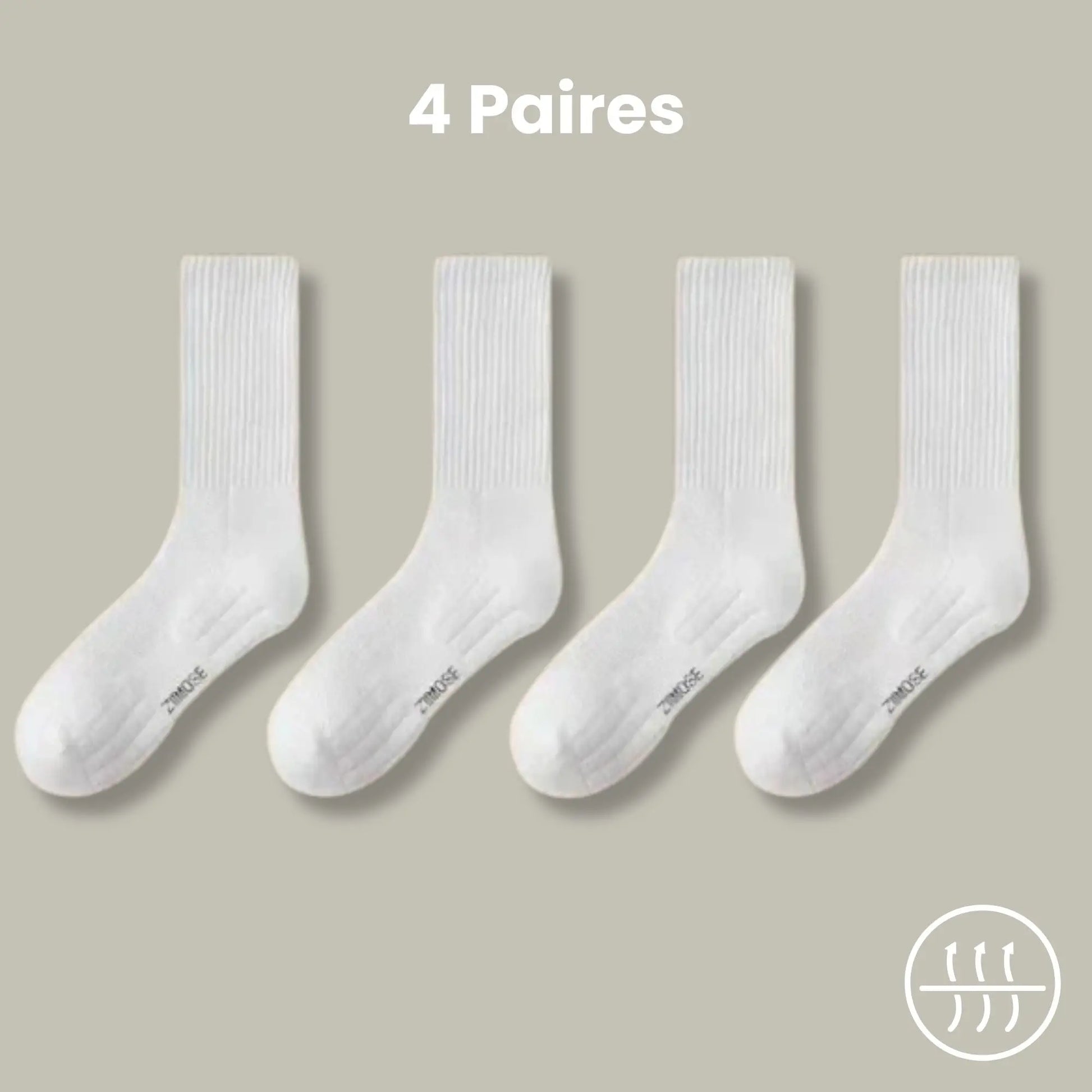 4 paires de chaussettes hautes antitranspirantes pour homme, coloris blanc.