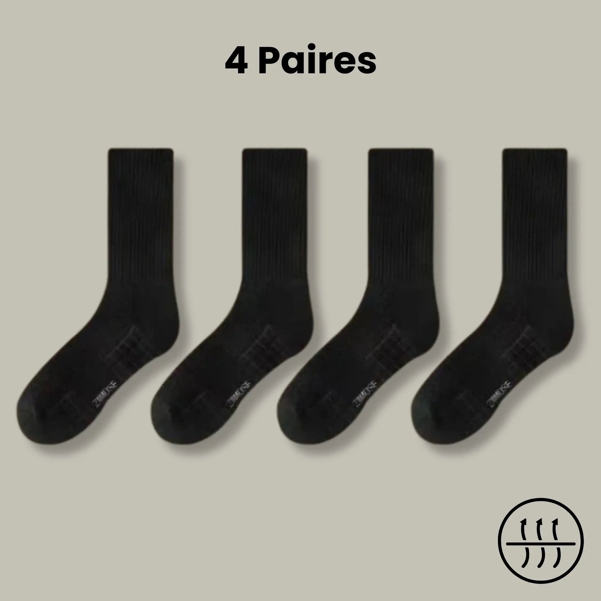4 paires de chaussettes hautes antitranspirantes pour homme, coloris noir.