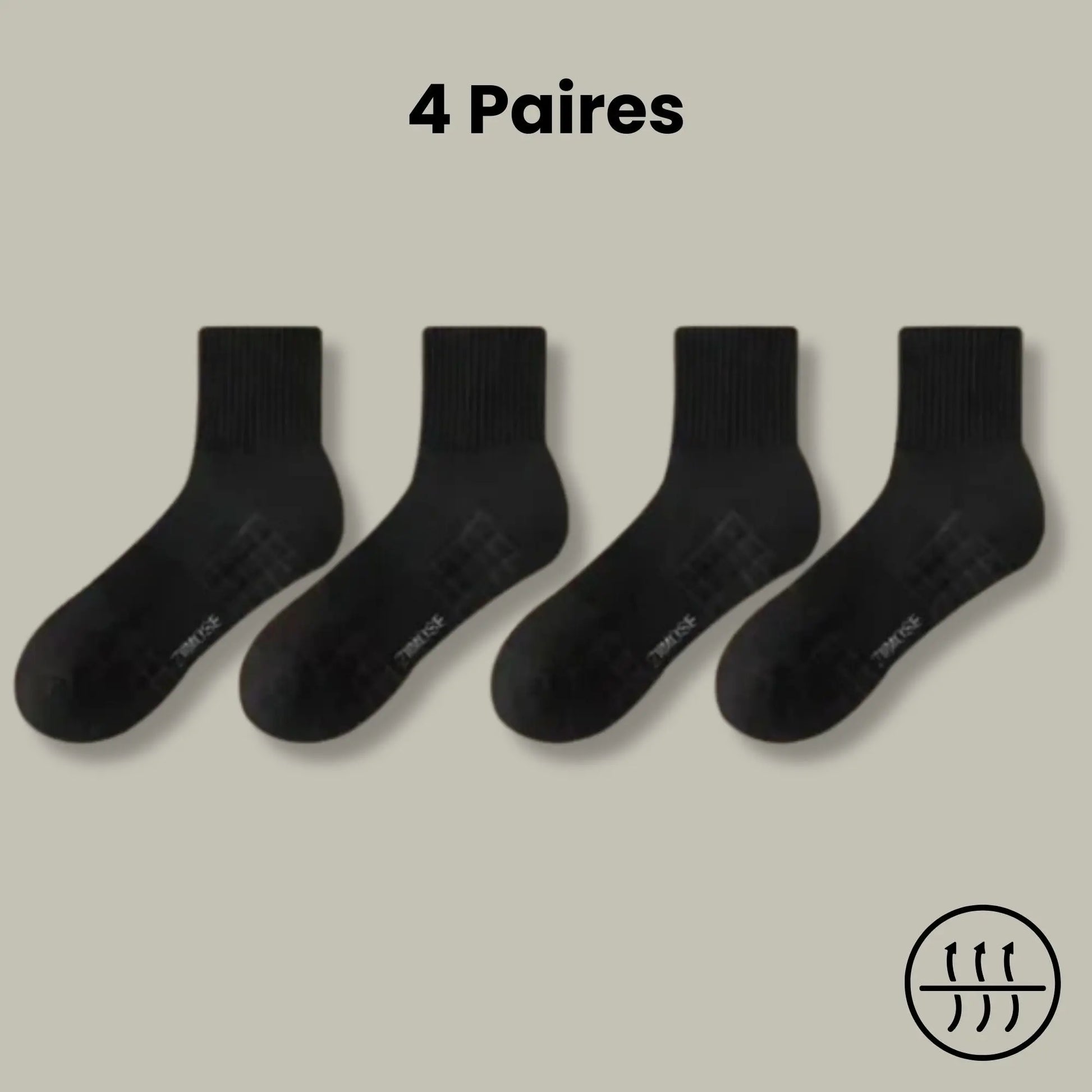 4 paires de chaussettes mi-mollets antitranspirantes pour homme, coloris noir.