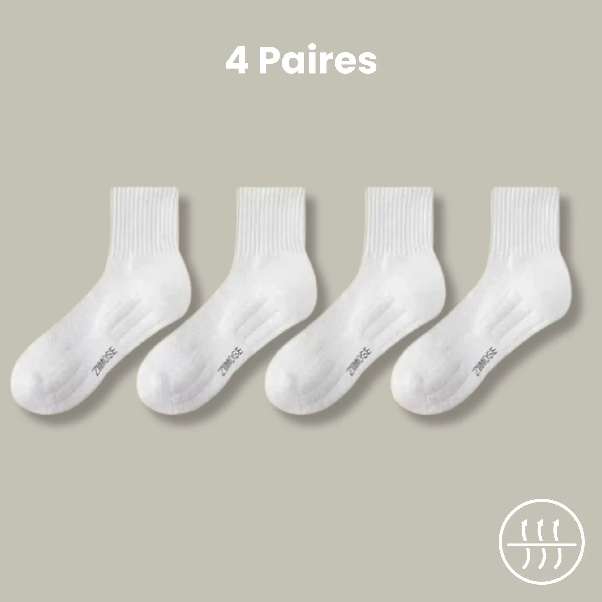 4 paires de chaussettes mi-mollets antitranspirantes pour homme, coloris blanc.