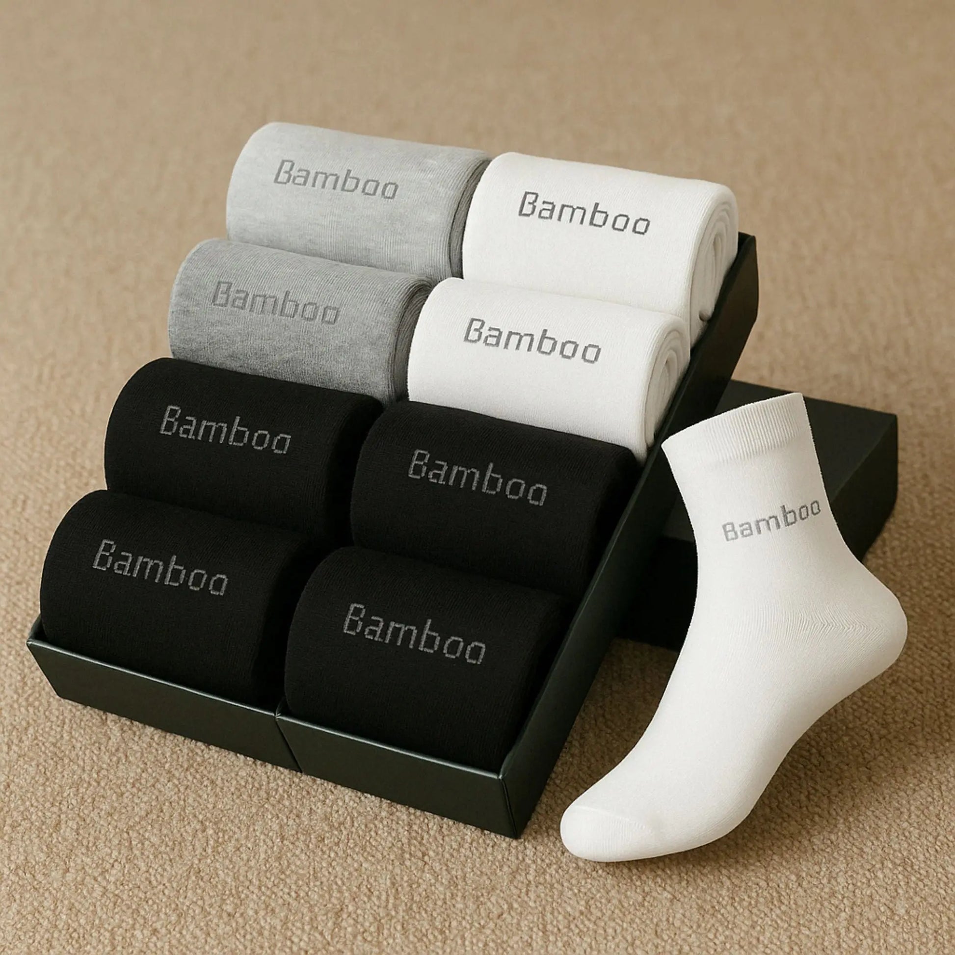 Pack de chaussettes en bambou pour homme, modèle multicolore, confort et respirabilité.