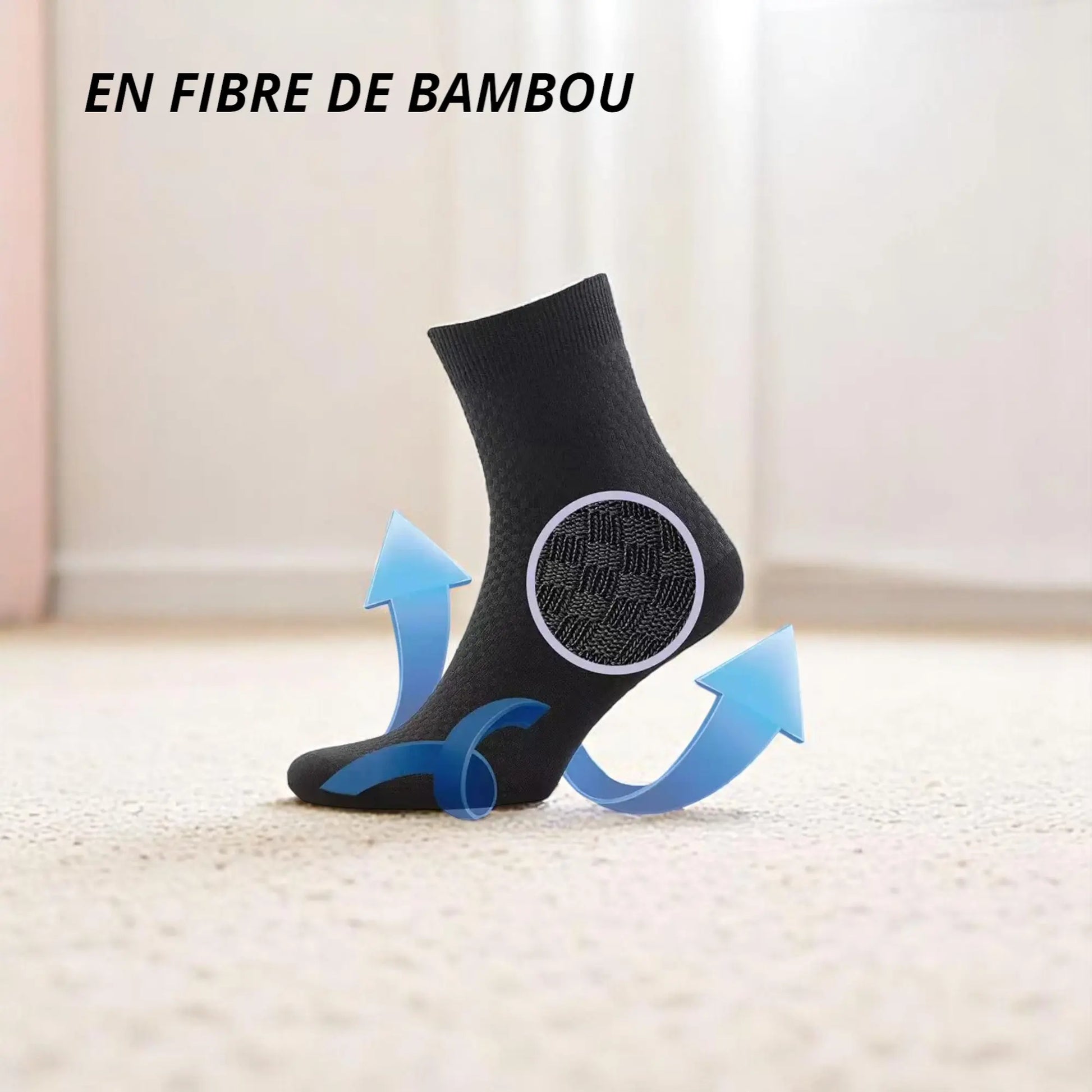 Chaussettes en bambou respirantes pour homme avec structure aérée.