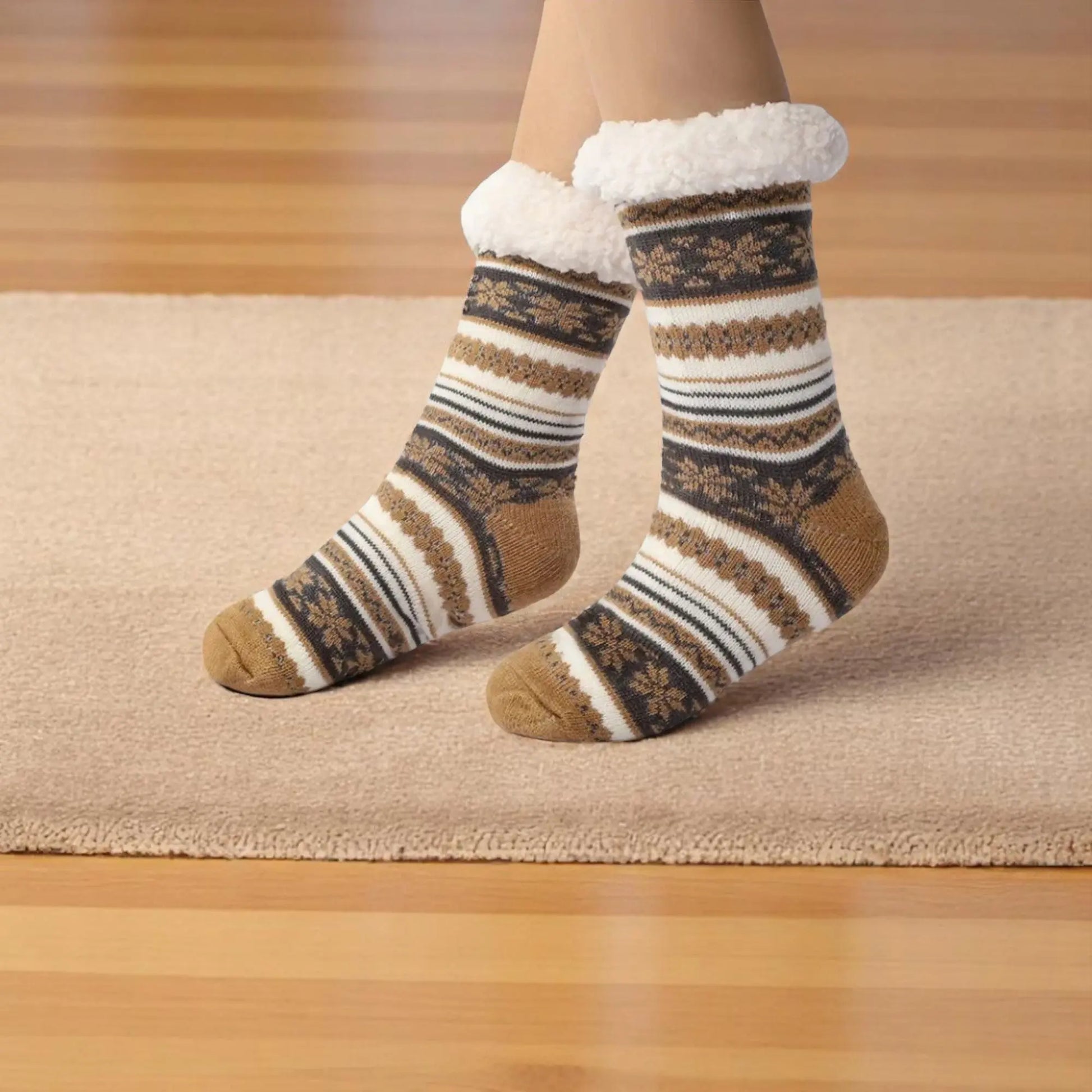 Chaussettes chausson homme flocon camel.