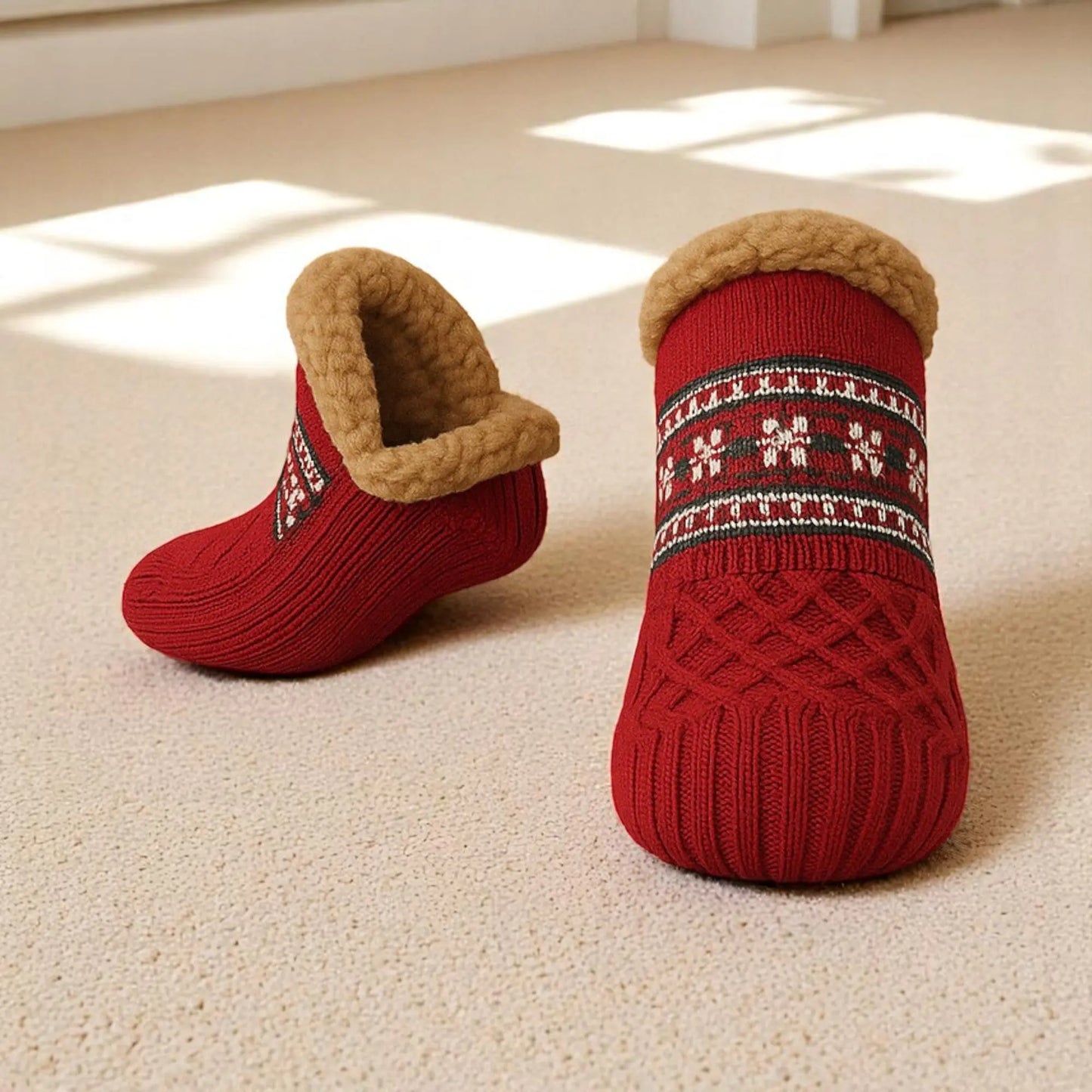 Chaussettes chaussons pour homme en tricot avec intérieur en fausse fourrure.