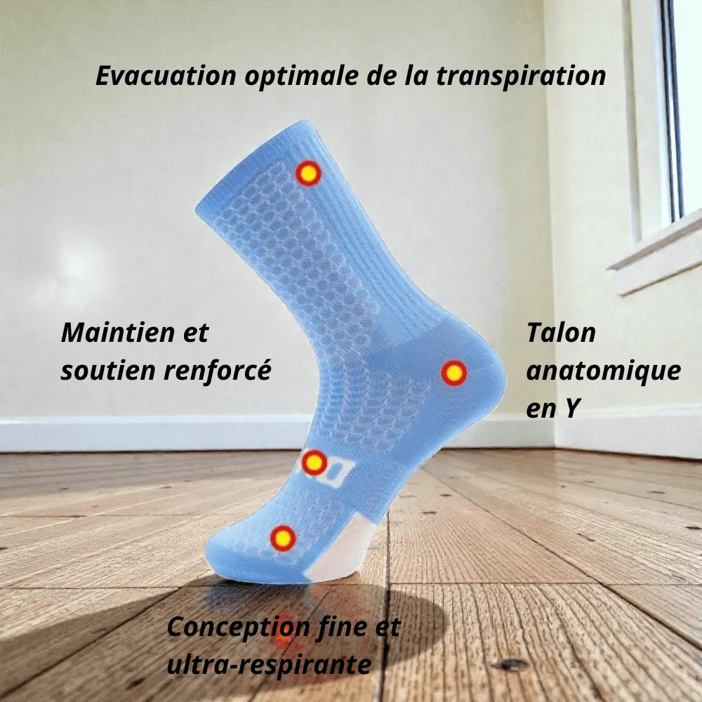 Chaussettes cyclisme caractéristiques techniques respirabilité maintien et confort renforcé.