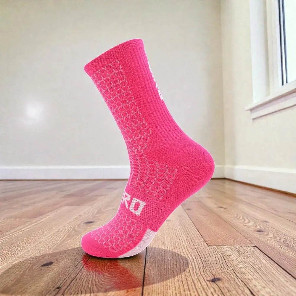 Chaussettes cyclisme roses confortables et respirantes maintien et légèreté.