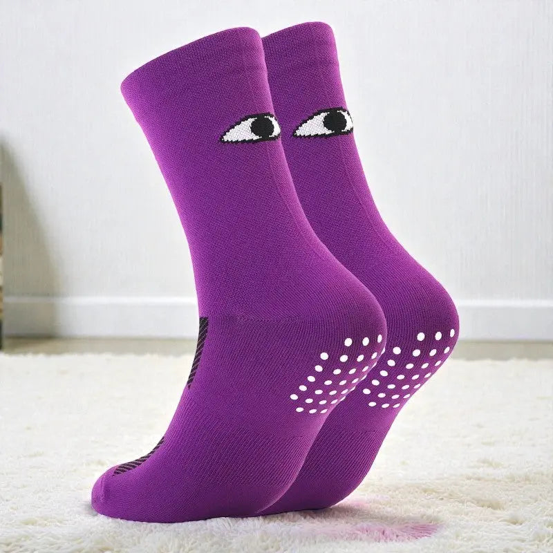 Chaussettes cyclisme violette confortable avec tissu respirant pour sport.