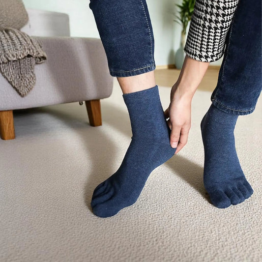 Chaussettes homme à doigts séparés – version bleu chiné pour un confort tout au long de la journée.