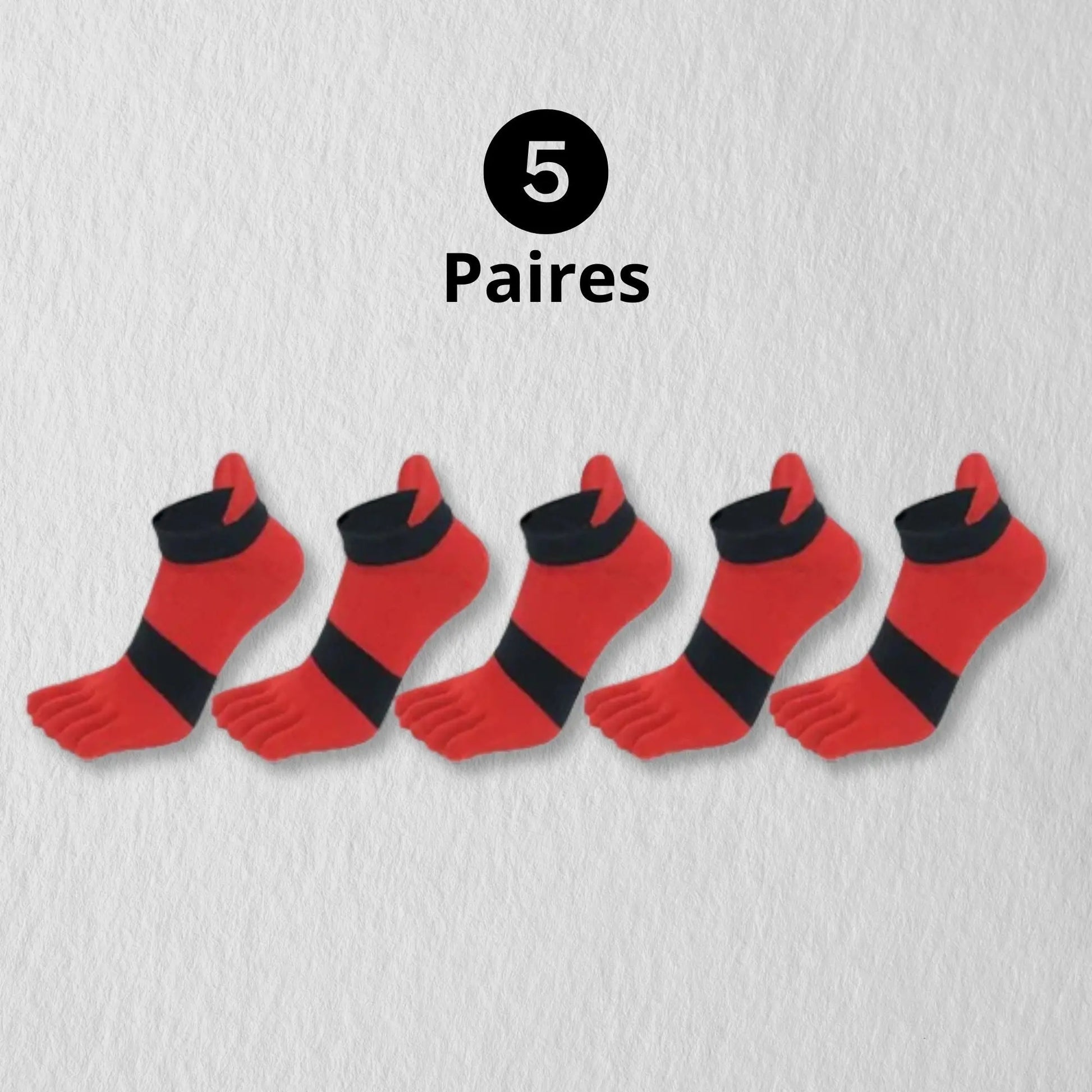 Pack 5 paires chaussettes rouges à doigts homme.