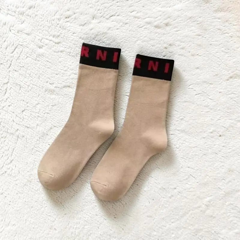 Chaussettes femme en coton beige avec bande contrastée Marni.