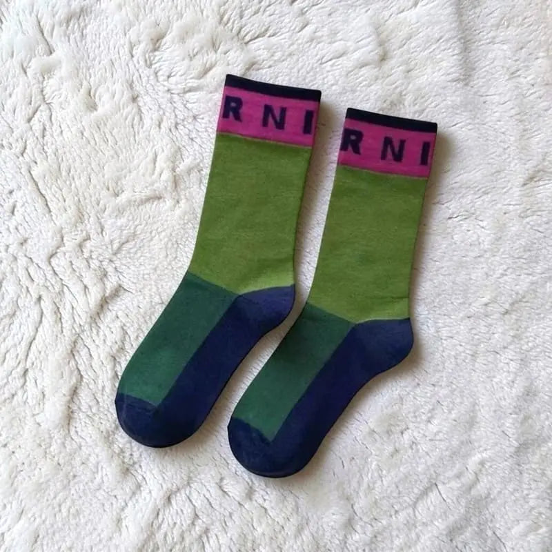 Chaussettes femme coton vert et rose style color block Marni.