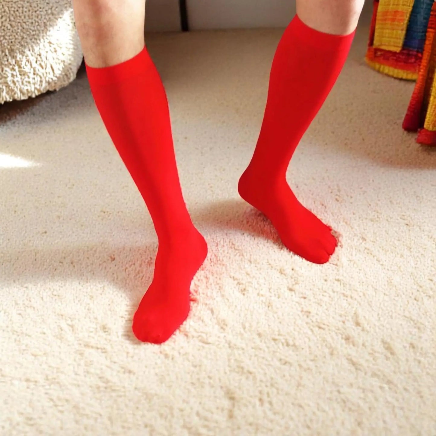 Chaussettes rouges montantes sans couture pour homme.