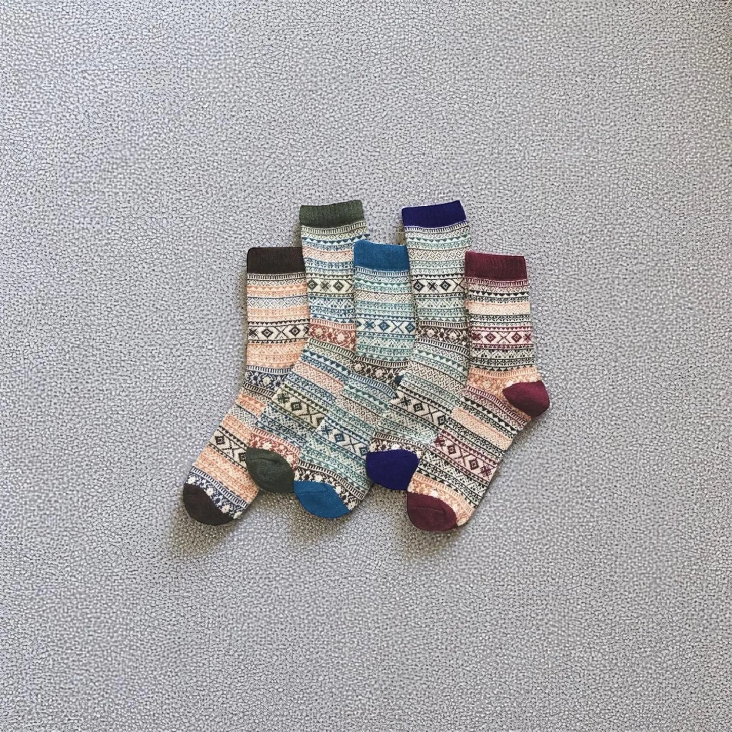 Chaussettes pour homme en laine – lot de 5 paires à motifs géométriques nordiques.