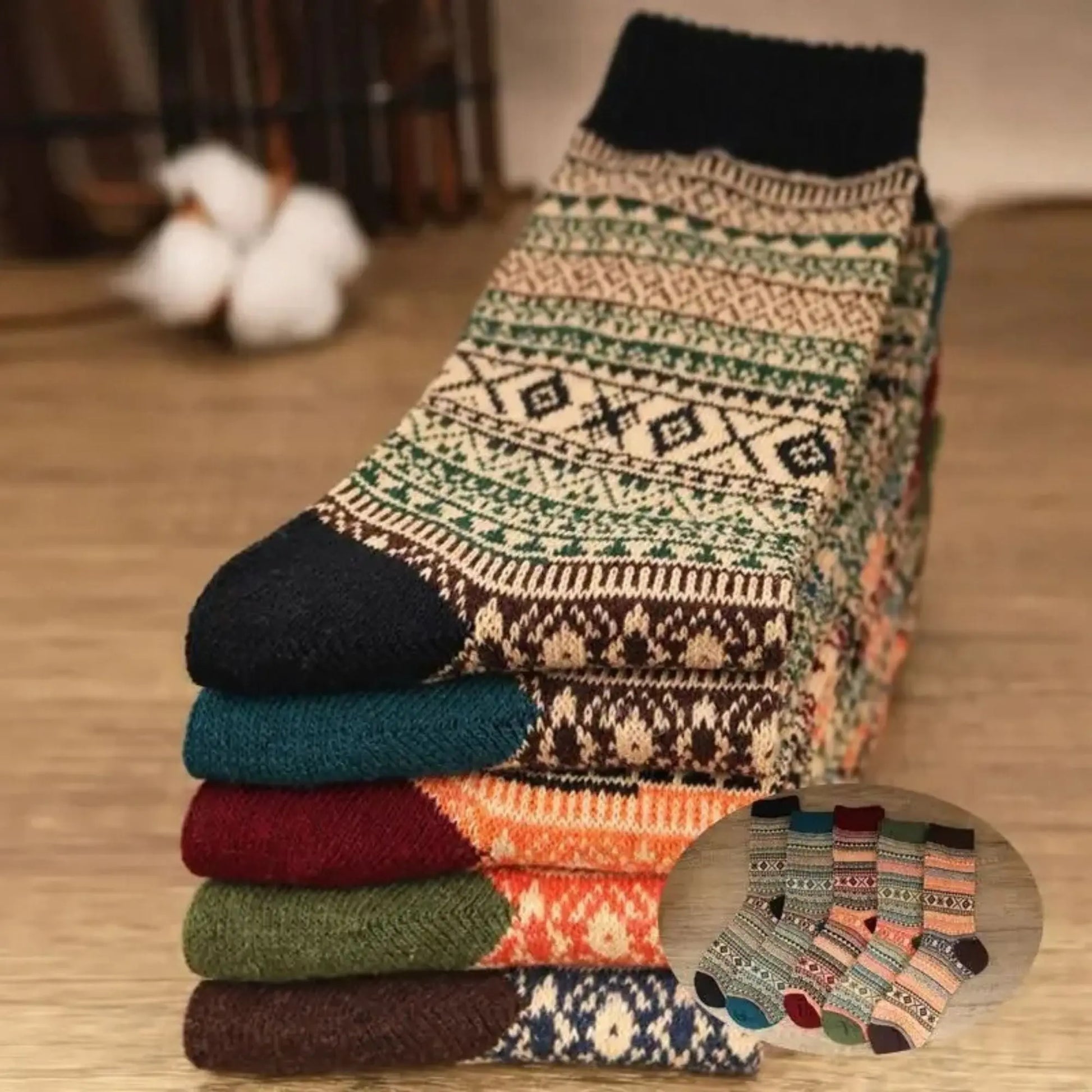 Chaussettes en laine épaisses pour homme avec motifs classiques, idéales pour l'hiver.