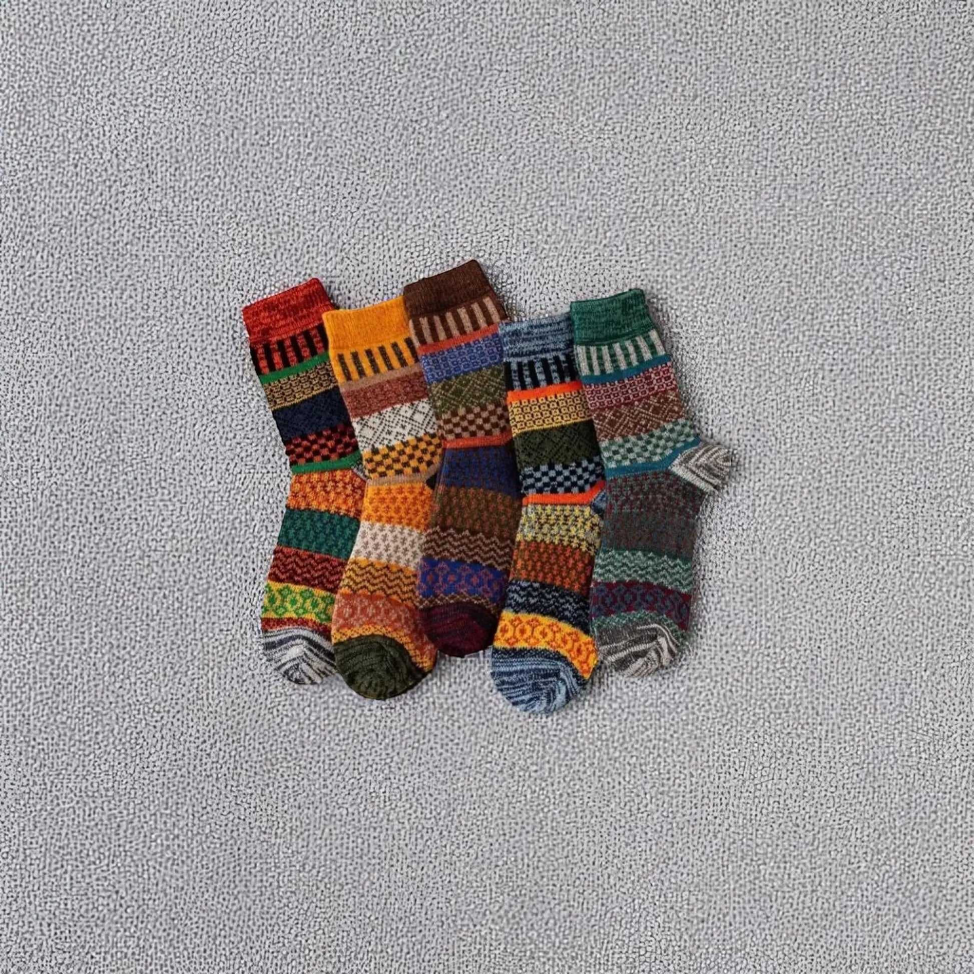 Chaussettes en laine multicolores pour homme – lot de 5 paires chaudes et confortables.
