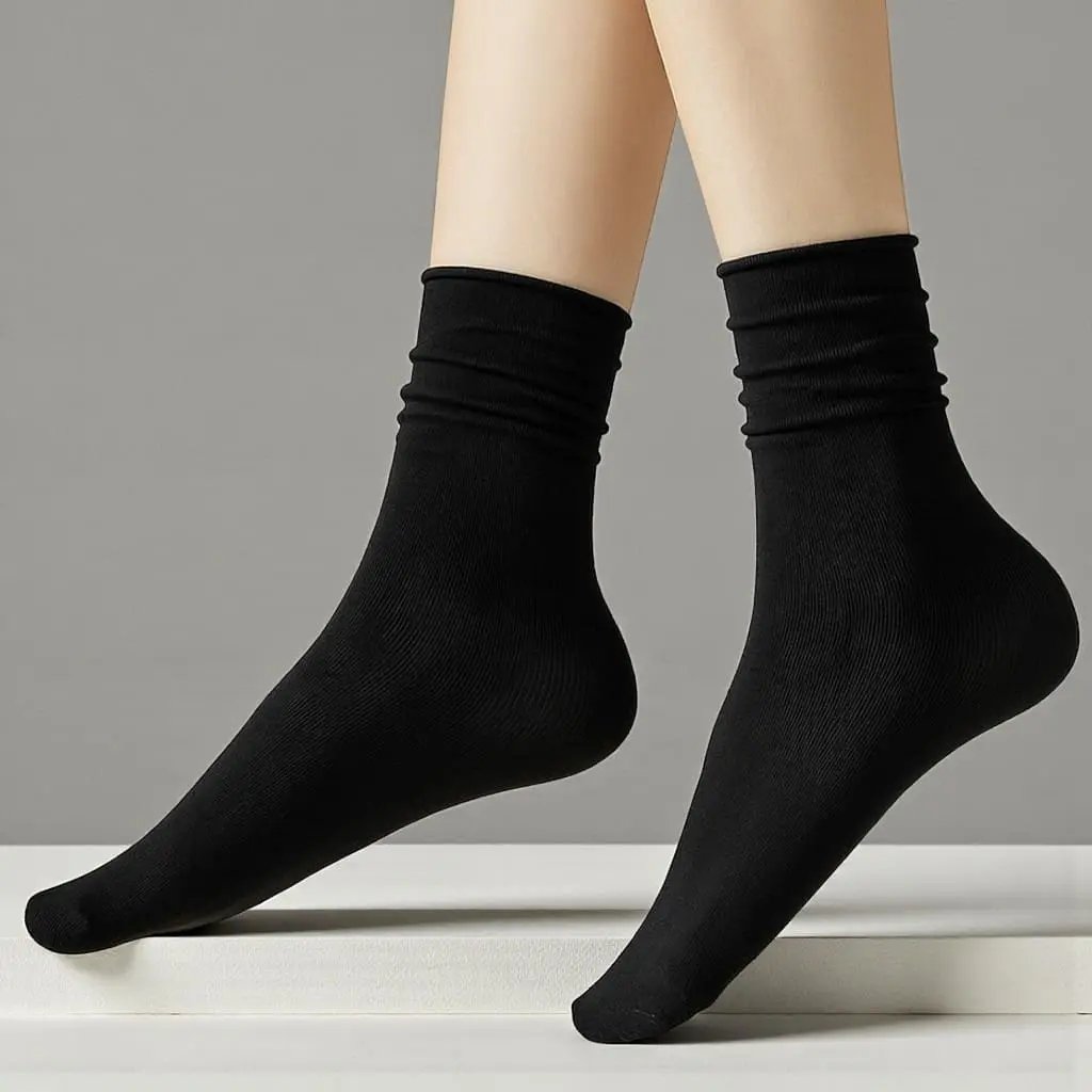Chaussettes noires femme douces et confortables, idéales pour un usage quotidien ou professionnel.