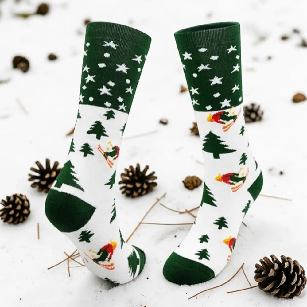 Chaussettes ski enfant motif forêt et ski chaude hiver.