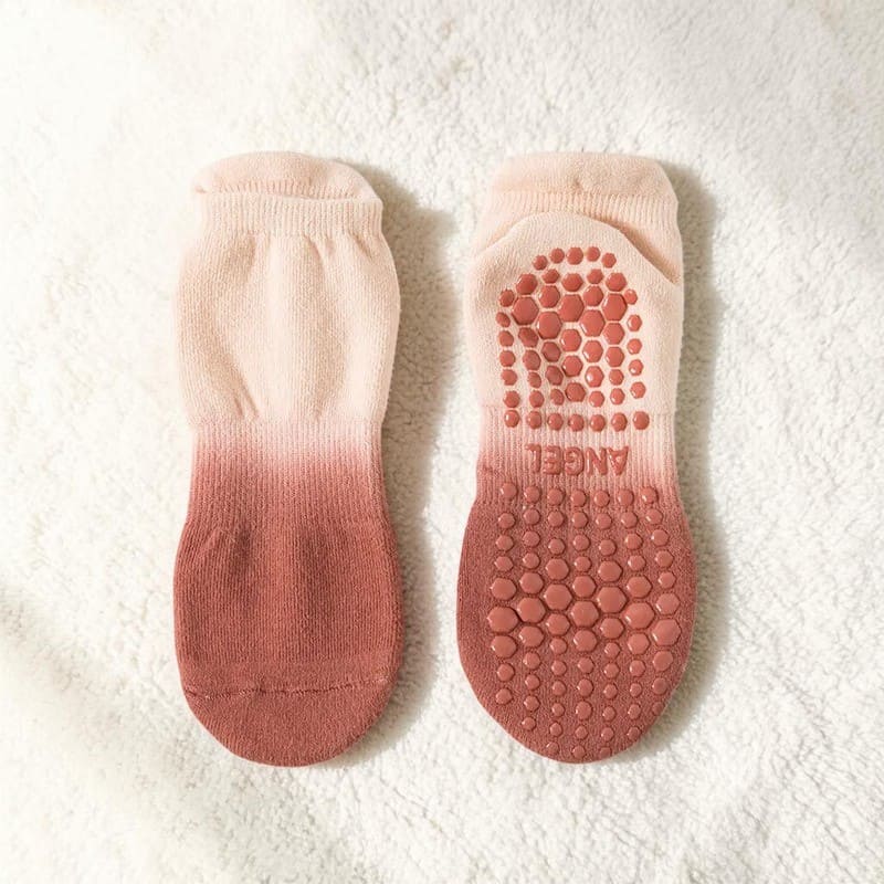 Chaussettes yoga dégradé saumon et corail avec picots antidérapants DouxSok.