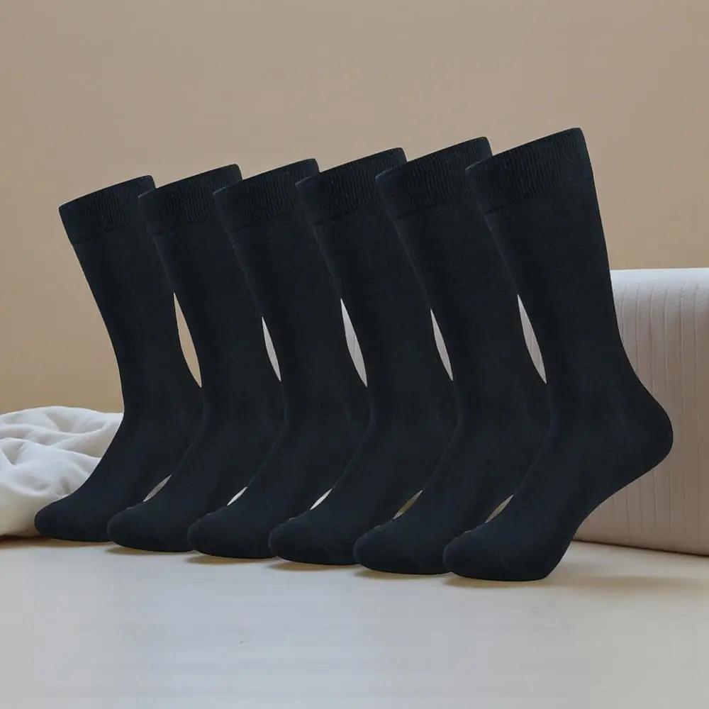 Lot de 6 paires de chaussettes noires pour homme, confortables, durables et respirantes.