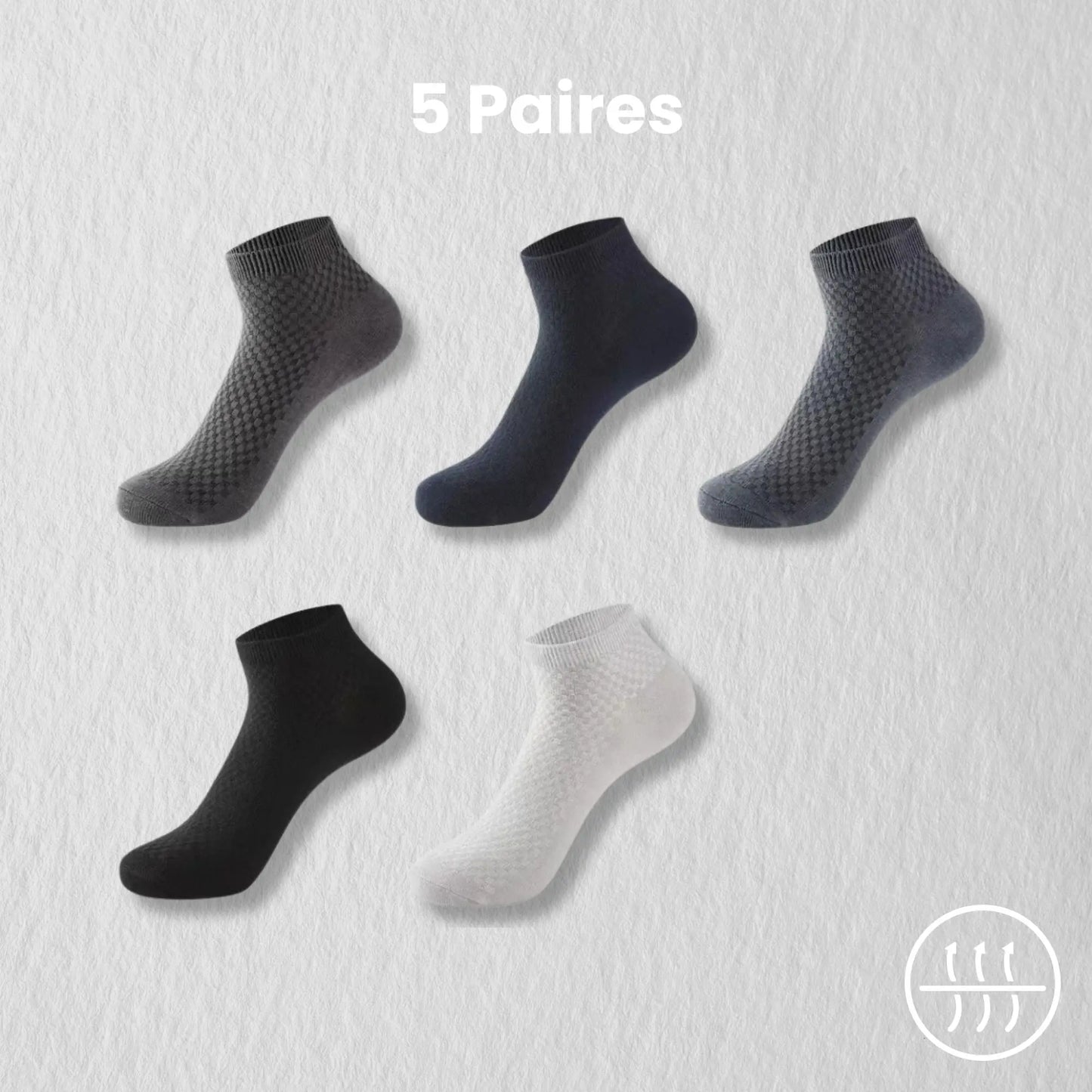 Collection de socquettes antitranspirantes colorées homme.