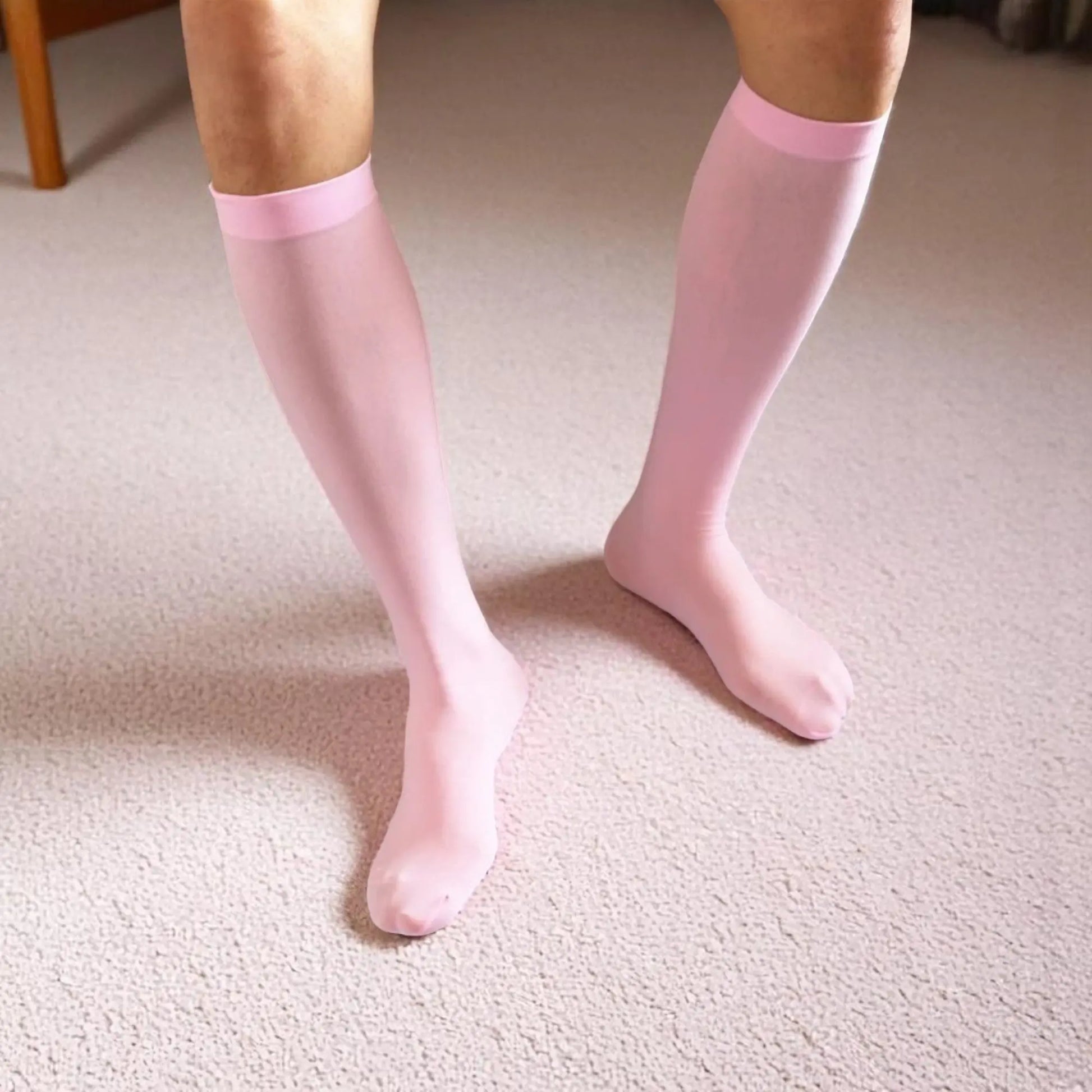 Mi-bas rose clair homme, douceur et élasticité garanties.
