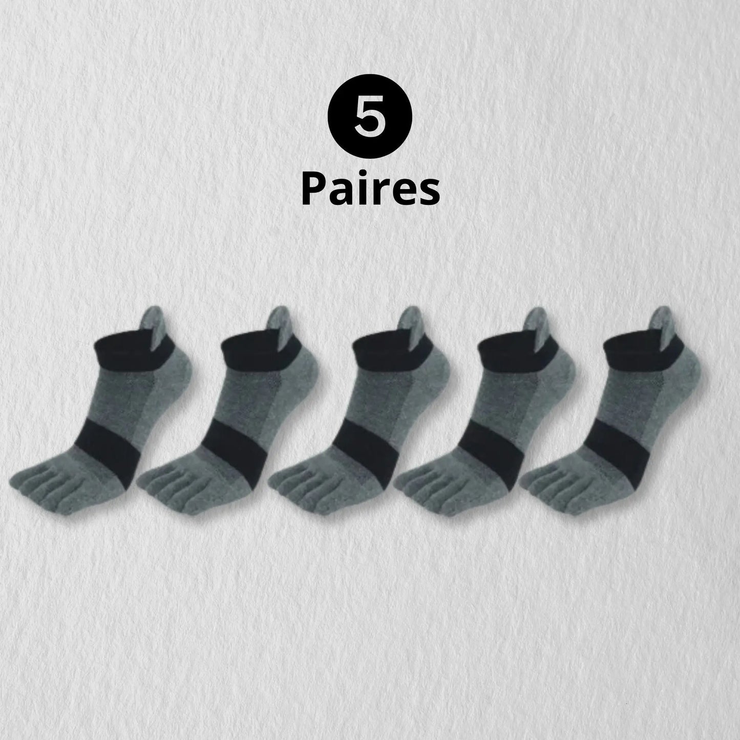 Lot de 5 paires de chaussettes à doigts grises pour homme.