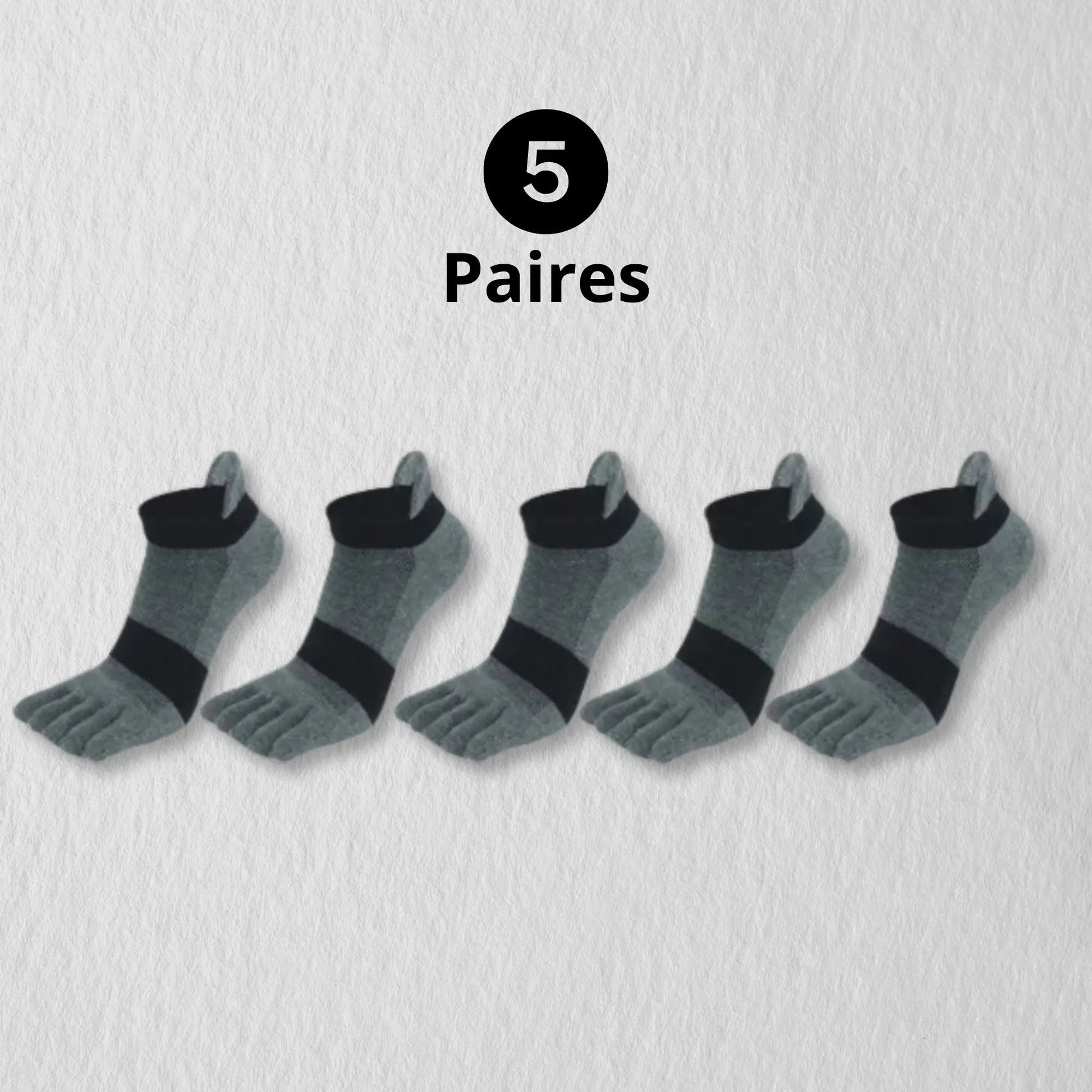 Lot de 5 paires de chaussettes à doigts grises pour homme.