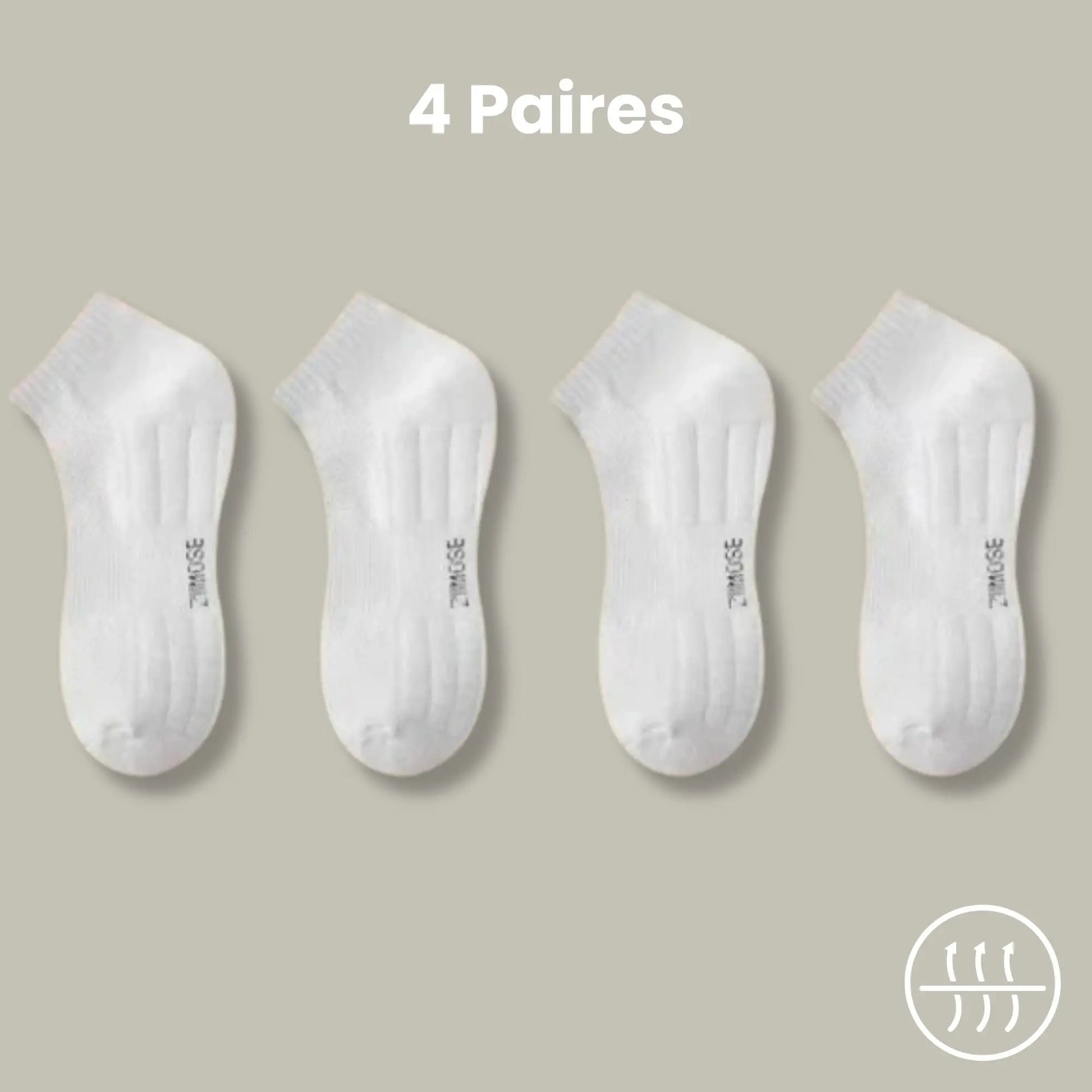4 paires de socquettes antitranspirantes pour homme, coloris blanc.