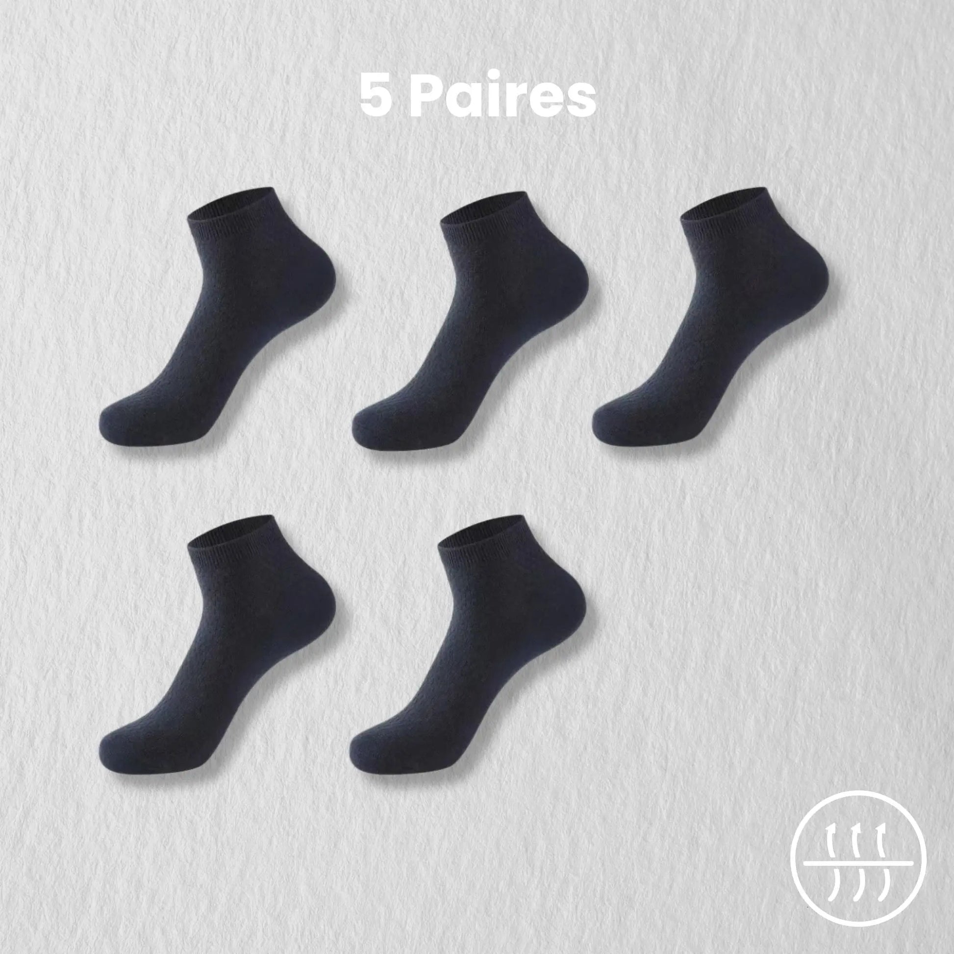 Chaussettes basses bleu-gris avec tissu respirant.