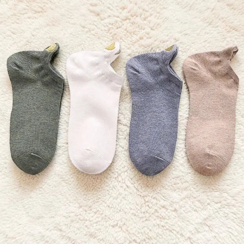 Lot de socquettes femme coloris gris, blanc, bleu et rose avec languette talon.